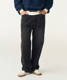 DOUBLE EIGHT（ダブルエイト）の「ハーフバンディングワイドデニムパンツ（黒青）（デニムパンツ）」