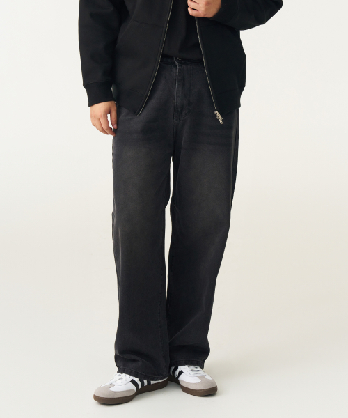 DOUBLE EIGHT(ダブルエイト)の「ハーフバンディングワイドデニムパンツ(黒青)(デニムパンツ・メンズ・その他・S/M/L/XL)」の3枚目の写真