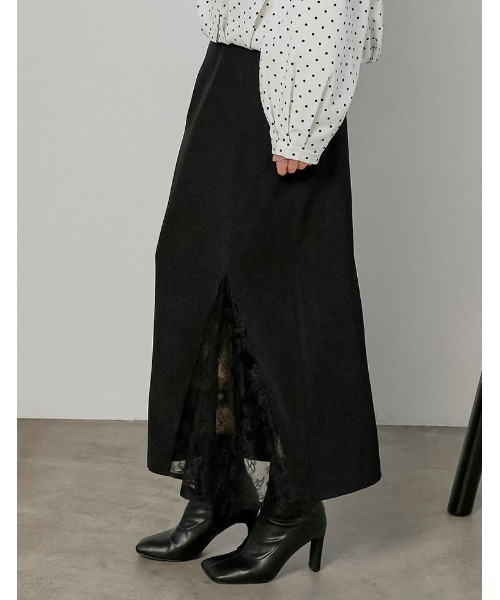 Re:EDIT（リエディ）の「[2026S/S COLLECTION][低身長サイズ有]ツイルレースドッキングスカート（スカート・レディース・チャコールグレー/ブラック・SHORT/MEDIUM/LARGE）」の4枚目の写真