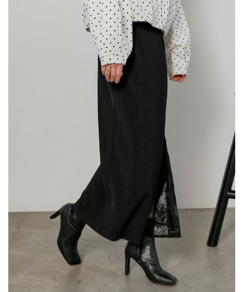 Re:EDIT（リエディ）の「[2026S/S COLLECTION][低身長サイズ有]ツイルレースドッキングスカート（スカート・レディース・チャコールグレー/ブラック・SHORT/MEDIUM/LARGE）」の6枚目の写真