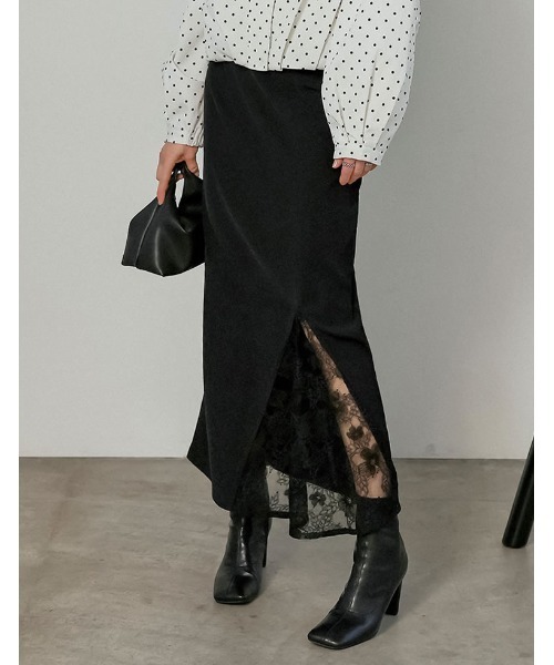 Re:EDIT（リエディ）の「[2026S/S COLLECTION][低身長サイズ有]ツイルレースドッキングスカート（スカート・レディース・チャコールグレー/ブラック・SHORT/MEDIUM/LARGE）」の7枚目の写真
