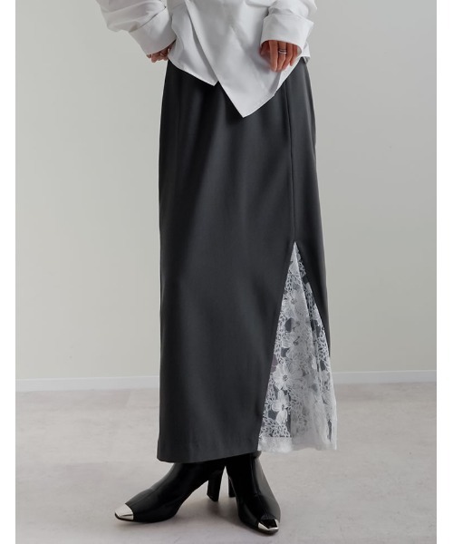 Re:EDIT（リエディ）の「[2026S/S COLLECTION][低身長サイズ有]ツイルレースドッキングスカート（スカート・レディース・チャコールグレー/ブラック・SHORT/MEDIUM/LARGE）」の9枚目の写真