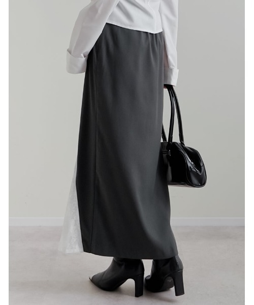 Re:EDIT（リエディ）の「[2026S/S COLLECTION][低身長サイズ有]ツイルレースドッキングスカート（スカート・レディース・チャコールグレー/ブラック・SHORT/MEDIUM/LARGE）」の10枚目の写真