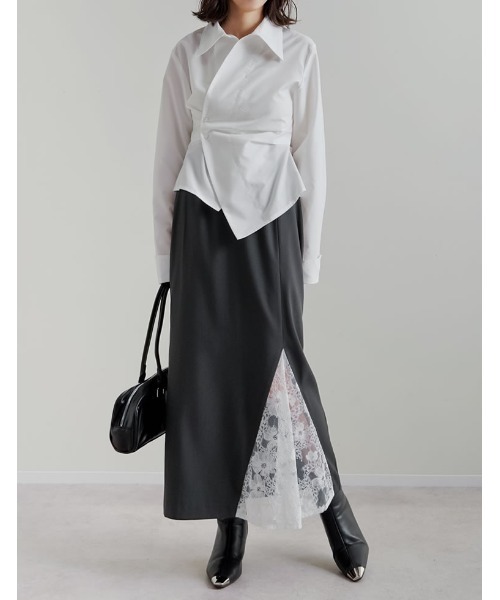 Re:EDIT（リエディ）の「[2026S/S COLLECTION][低身長サイズ有]ツイルレースドッキングスカート（スカート・レディース・チャコールグレー/ブラック・SHORT/MEDIUM/LARGE）」の11枚目の写真