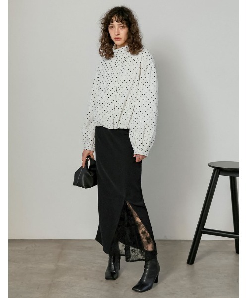 Re:EDIT（リエディ）の「[2026S/S COLLECTION][低身長サイズ有]ツイルレースドッキングスカート（スカート・レディース・チャコールグレー/ブラック・SHORT/MEDIUM/LARGE）」の3枚目の写真