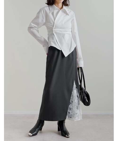Re:EDIT（リエディ）の「[2026S/S COLLECTION][低身長サイズ有]ツイルレースドッキングスカート（スカート・レディース・チャコールグレー/ブラック・SHORT/MEDIUM/LARGE）」の8枚目の写真