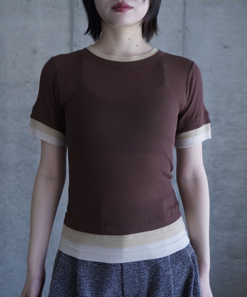 G.V.G.V.(ジーヴィージーヴィー)の「LAYERED H/S TOP(Tシャツ/カットソー・レディース・ブラウン/ブラック・ONE SIZE)」の2枚目の写真