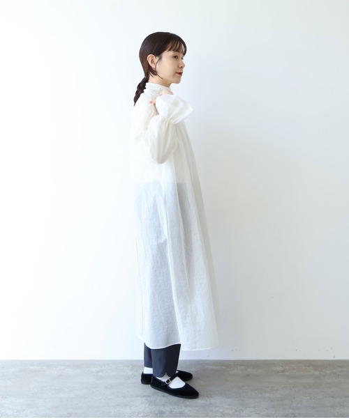 yuni(ユニ )の「Cotton Polyester stripe gather sleeves ワンピース(ワンピース・レディース・アイボリー/ブラウン/ピンク・FREE)」の12枚目の写真