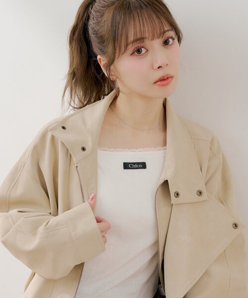 Chico（チコ）の「カップ付きレースコンパクトトップス（Tシャツ/カットソー・レディース・グレー/ブラック/アイボリー/ピンク・SMALL/MEDIUM）」の2枚目の写真