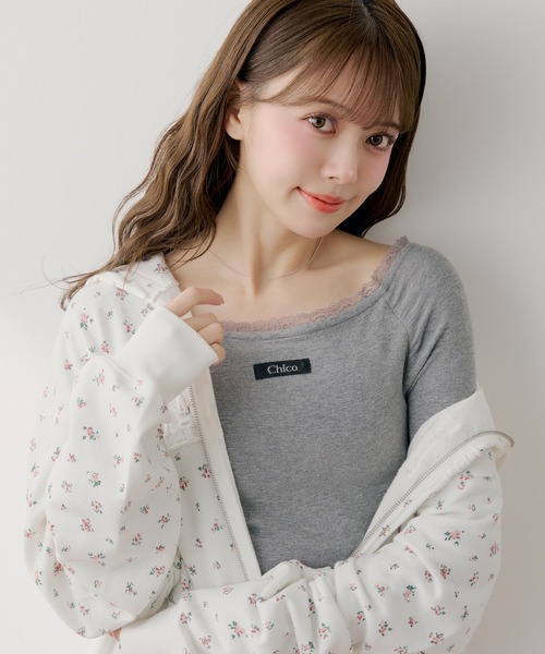 Chico（チコ）の「カップ付きレースコンパクトトップス（Tシャツ/カットソー・レディース・グレー/ブラック/アイボリー/ピンク・SMALL/MEDIUM）」の3枚目の写真