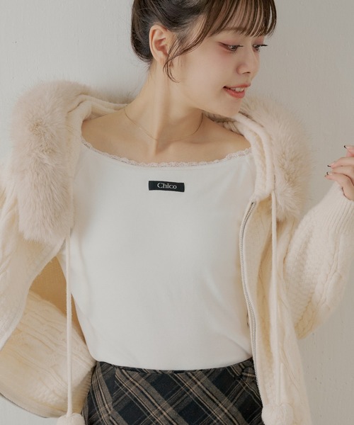 Chico（チコ）の「カップ付きレースコンパクトトップス（Tシャツ/カットソー・レディース・グレー/ブラック/アイボリー/ピンク・SMALL/MEDIUM）」の6枚目の写真