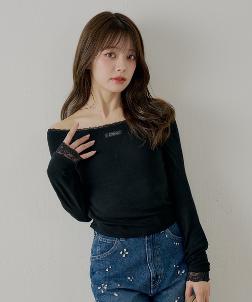 Chico（チコ）の「カップ付きレースコンパクトトップス（Tシャツ/カットソー・レディース・グレー/ブラック/アイボリー/ピンク・SMALL/MEDIUM）」の7枚目の写真