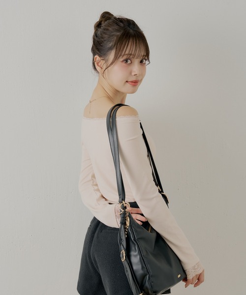 セール】カップ付きレースコンパクトトップス（Tシャツ/カットソー
