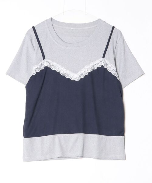 gossip!ロサンゼルス(ゴシップロサンゼルス)の「【新作】レースキャミ重ね着風 切り替え半袖Tシャツ(Tシャツ/カットソー・レディース・ネイビー/グレー・M)」の20枚目の写真