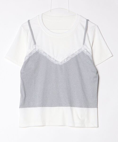 gossip!ロサンゼルス(ゴシップロサンゼルス)の「【新作】レースキャミ重ね着風 切り替え半袖Tシャツ(Tシャツ/カットソー・レディース・ネイビー/グレー・M)」の21枚目の写真