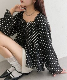 mystic | 【軽い着心地◎】ドットフラワーバルーンブラウス(シャツ/ブラウス)