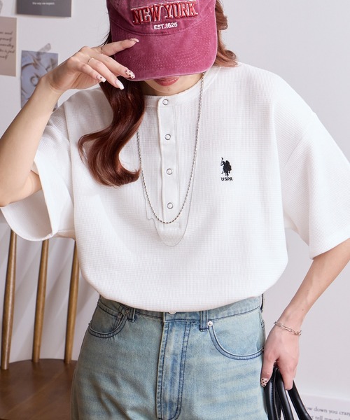 U.S. POLO ASSN./ユーエスポロアッスン 別注 ロゴ刺繍 ワッフル