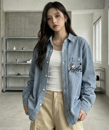 Dalfwin | 韓国ファッション HOSPITALロゴストライプデニムシャツ(シャツ/ブラウス)