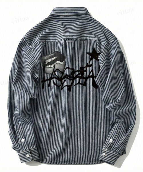 Dalfwin(ダールフィン)の「韓国ファッション HOSPITALロゴストライプデニムシャツ(シャツ/ブラウス・レディース・ダークブルー/ライトブルー・FREE)」の15枚目の写真