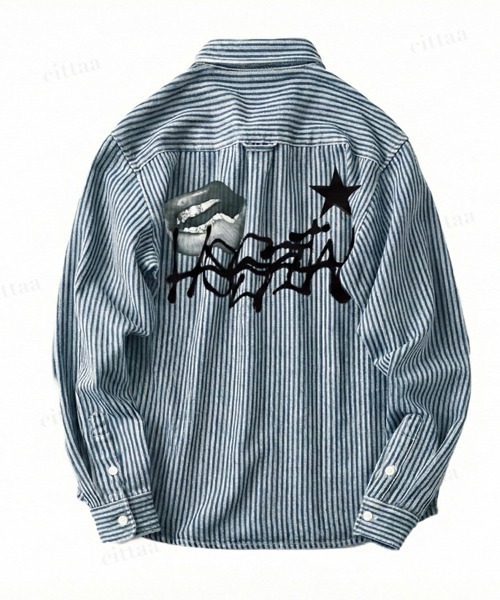 Dalfwin(ダールフィン)の「韓国ファッション HOSPITALロゴストライプデニムシャツ(シャツ/ブラウス・レディース・ダークブルー/ライトブルー・FREE)」の9枚目の写真