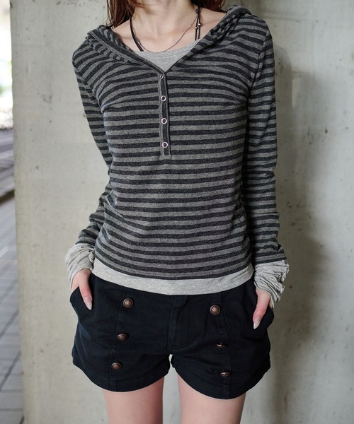 sedacle girl（セダクルガール）の「ボーダーレイヤードロンT（Tシャツ/カットソー・レディース・チャコールグレー/グレー/ボルドー・MEDIUM/SMALL）」の2枚目の写真