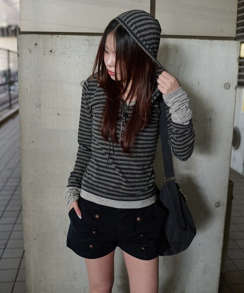 sedacle girl（セダクルガール）の「ボーダーレイヤードロンT（Tシャツ/カットソー・レディース・チャコールグレー/グレー/ボルドー・MEDIUM/SMALL）」の11枚目の写真