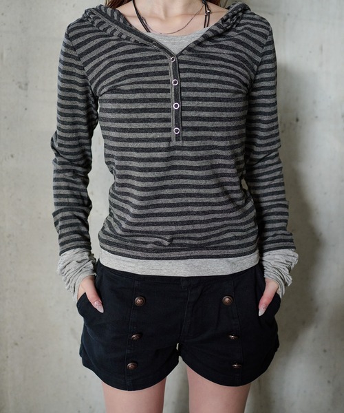 sedacle girl（セダクルガール）の「ボーダーレイヤードロンT（Tシャツ/カットソー・レディース・チャコールグレー/グレー/ボルドー・MEDIUM/SMALL）」の4枚目の写真