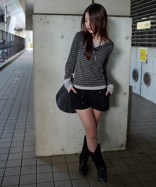 sedacle girl（セダクルガール）の「ボーダーレイヤードロンT（Tシャツ/カットソー・レディース・チャコールグレー/グレー/ボルドー・MEDIUM/SMALL）」の13枚目の写真