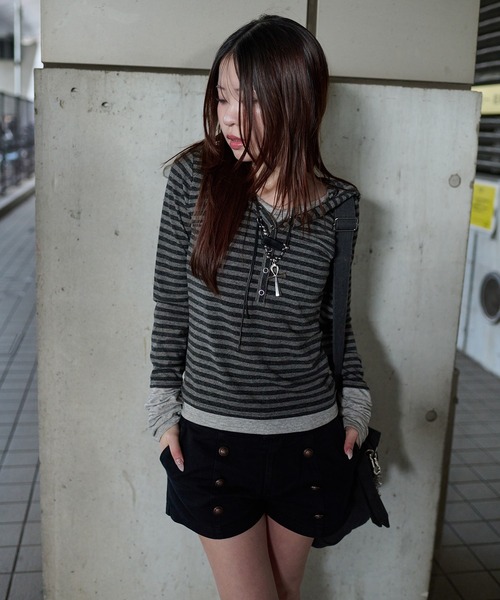 sedacle girl（セダクルガール）の「ボーダーレイヤードロンT（Tシャツ/カットソー・レディース・チャコールグレー/グレー/ボルドー・MEDIUM/SMALL）」の6枚目の写真