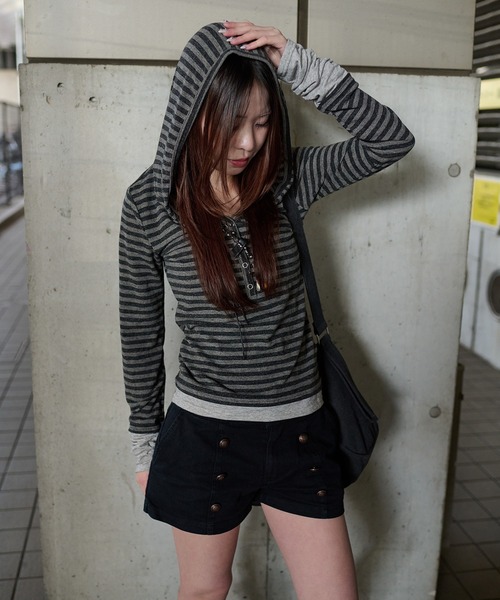 sedacle girl（セダクルガール）の「ボーダーレイヤードロンT（Tシャツ/カットソー・レディース・チャコールグレー/グレー/ボルドー・MEDIUM/SMALL）」の10枚目の写真