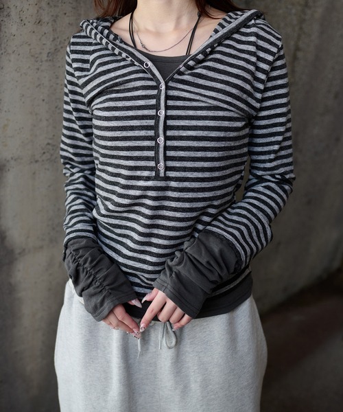 sedacle girl（セダクルガール）の「ボーダーレイヤードロンT（Tシャツ/カットソー・レディース・チャコールグレー/グレー/ボルドー・MEDIUM/SMALL）」の17枚目の写真