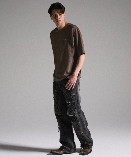 GRANCY（グランシー）の「【GRANCY】Military Studs Design Distressed T-shirt / ミリタリースタッズデザインダメージTシャツ（Tシャツ/カットソー・メンズ・ブラウン/グレー・L/M/S）」の20枚目の写真