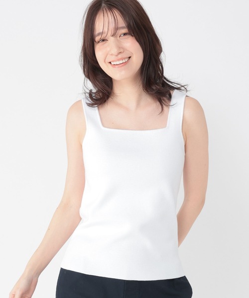 studio CLIP（スタディオクリップ）の「14ゲージスクエアニットタンクトップ[プラスサイズあり]（タンクトップ・レディース・アイボリー/ブラック/ホワイト・ﾌﾘｰ(L)/FREE）」の2枚目の写真
