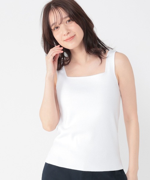 studio CLIP（スタディオクリップ）の「14ゲージスクエアニットタンクトップ[プラスサイズあり]（タンクトップ・レディース・アイボリー/ブラック/ホワイト・ﾌﾘｰ(L)/FREE）」の4枚目の写真