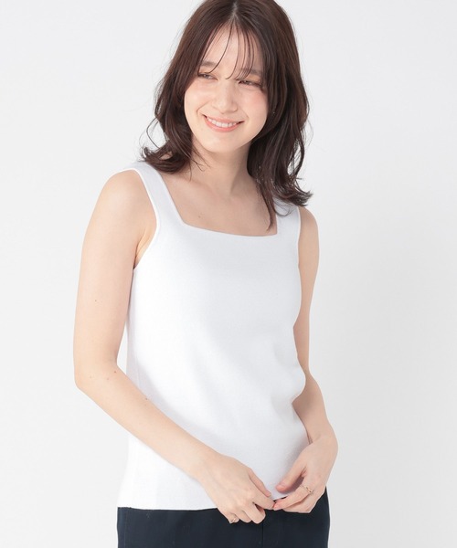 studio CLIP（スタディオクリップ）の「14ゲージスクエアニットタンクトップ[プラスサイズあり]（タンクトップ・レディース・アイボリー/ブラック/ホワイト・ﾌﾘｰ(L)/FREE）」の5枚目の写真
