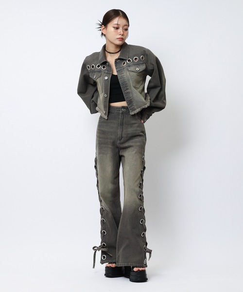 SPIRALGIRL（スパイラルガール）の「アイレットデニムジャケット（デニムジャケット・レディース・ブラック/ブルー・FREE）」の3枚目の写真