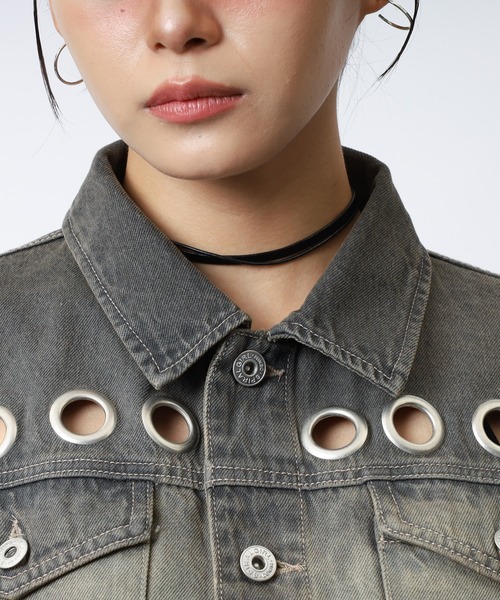 SPIRALGIRL（スパイラルガール）の「アイレットデニムジャケット（デニムジャケット・レディース・ブラック/ブルー・FREE）」の10枚目の写真