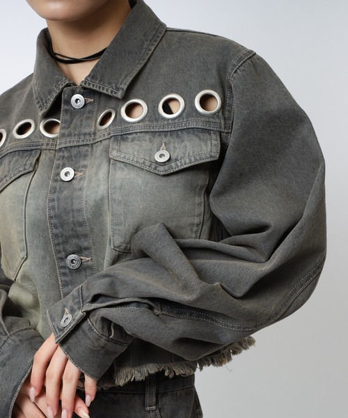 SPIRALGIRL（スパイラルガール）の「アイレットデニムジャケット（デニムジャケット・レディース・ブラック/ブルー・FREE）」の11枚目の写真