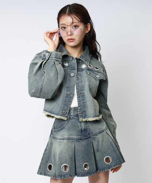 SPIRALGIRL（スパイラルガール）の「アイレットデニムジャケット（デニムジャケット・レディース・ブラック/ブルー・FREE）」の15枚目の写真