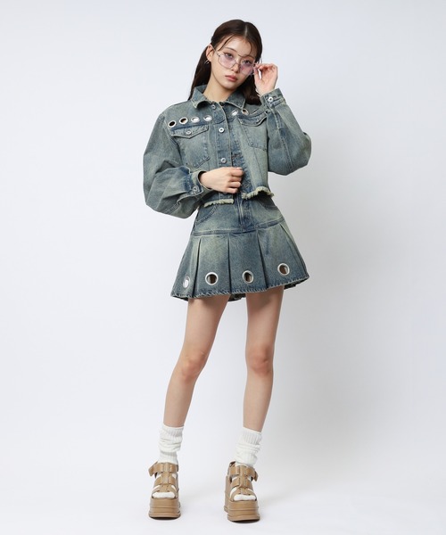 SPIRALGIRL（スパイラルガール）の「アイレットデニムジャケット（デニムジャケット・レディース・ブラック/ブルー・FREE）」の16枚目の写真