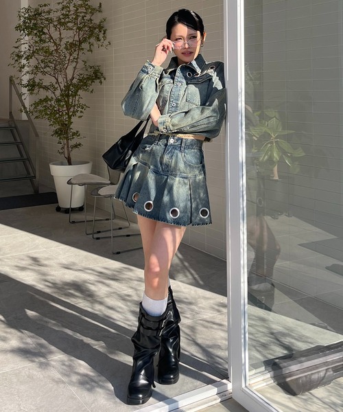 SPIRALGIRL（スパイラルガール）の「アイレットデニムジャケット（デニムジャケット・レディース・ブラック/ブルー・FREE）」の19枚目の写真