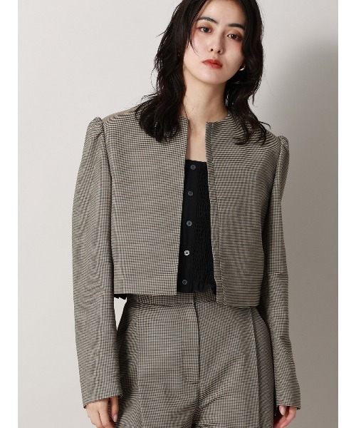 CIS.（シス）の「CIS. ショートジャケット ウォッシャブル カラミストレッチ ハウンドトゥース（テーラードジャケット・レディース・グレー/ベージュ・36(7号)/38(9号)）」の2枚目の写真