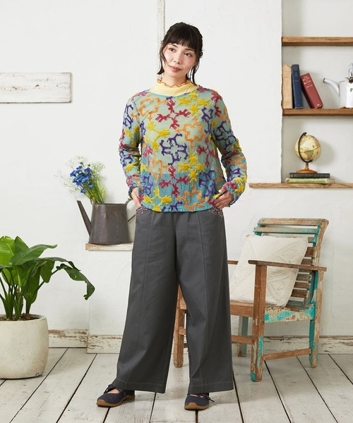 Jocomomola（ホコモモラ）の「Facil 刺繍入りツイルワイドパンツ（その他パンツ・レディース・ピンク/チャコールグレー・40）」の16枚目の写真