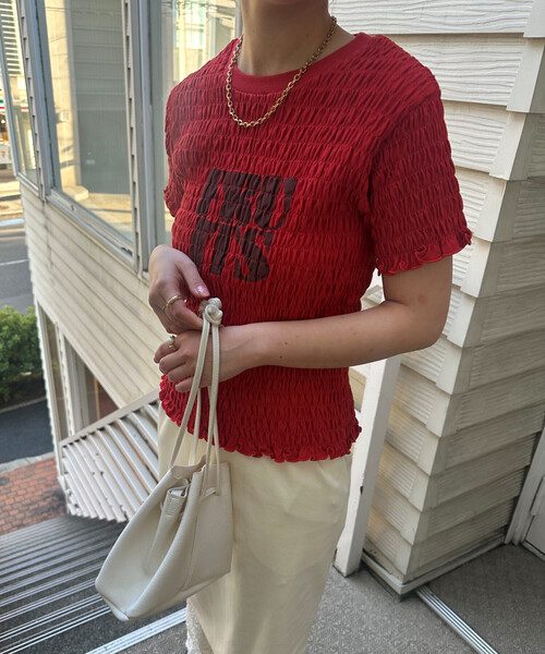 FREAK'S STORE(フリークスストア)の「FRUIT OF THE LOOM × FREAK'S STORE/フルーツオブザルーム 別注 シャーリング ロゴTシャツ(Tシャツ/カットソー・レディース・レモンイエロー/オフホワイト/レッド/ブラック・フリ-)」の8枚目の写真