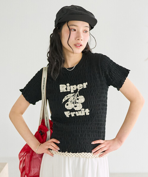 FREAK'S STORE(フリークスストア)の「FRUIT OF THE LOOM × FREAK'S STORE/フルーツオブザルーム 別注 シャーリング ロゴTシャツ(Tシャツ/カットソー・レディース・レモンイエロー/オフホワイト/レッド/ブラック・フリ-)」の19枚目の写真