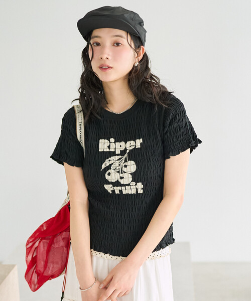 FREAK'S STORE(フリークスストア)の「FRUIT OF THE LOOM × FREAK'S STORE/フルーツオブザルーム 別注 シャーリング ロゴTシャツ(Tシャツ/カットソー・レディース・レモンイエロー/オフホワイト/レッド/ブラック・フリ-)」の22枚目の写真