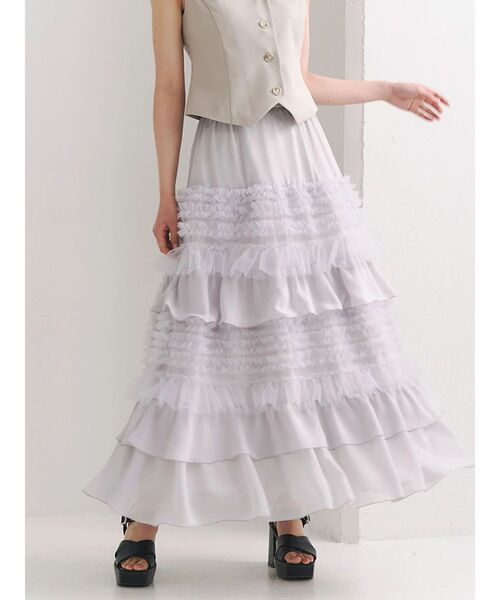 MERCURYDUO(マーキュリーデュオ)の「ティアードボリュームスカート(スカート・レディース・アイボリー/ライトグレー・MEDIUM/SMALL)」の2枚目の写真