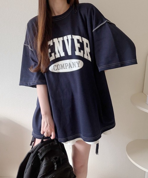 Nana（ナナ）の「ロゴプリントオーバーサイズステッチTシャツ（Tシャツ/カットソー・レディース・オフホワイト/ライトグレー/ネイビー/ブラック・FREE）」の4枚目の写真
