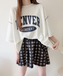 ロゴプリントオーバーサイズステッチTシャツ