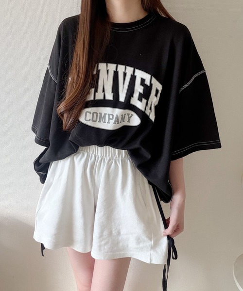 Nana（ナナ）の「ロゴプリントオーバーサイズステッチTシャツ（Tシャツ/カットソー・レディース・オフホワイト/ライトグレー/ネイビー/ブラック・FREE）」の2枚目の写真